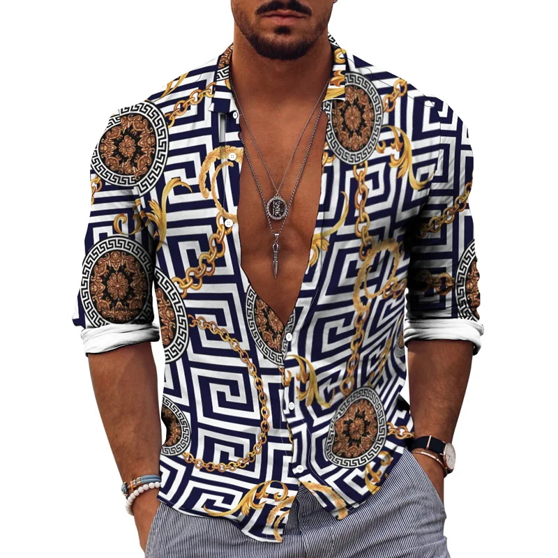 Autumn Men's 3D Print Shirts Retro Pattern Top Casual Party Wear Cardigan Single Breasted S-4XL 2022 New Turn-down Long Sleeve