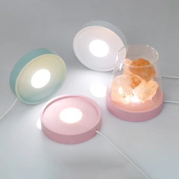 핑크 목재 원형 LED 야간 조명, 베이스 아트 디스플레이 거치대 USB 램프, 크리스탈 유리 공 송진 아트 장식 램프, 100mm