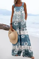 2024 European and American womens cross-border summer new digital printing jumpsuit fashionable ethnic style buttons