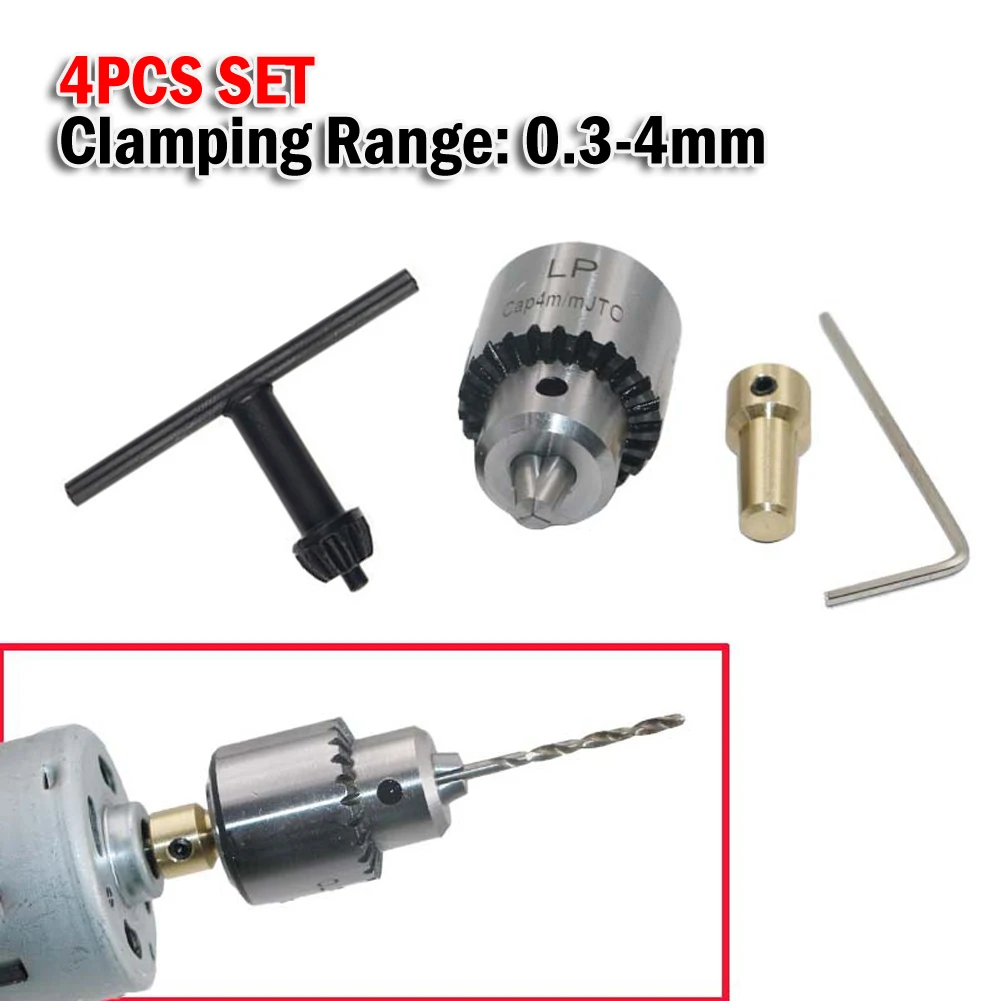 4 PCS Micro Motor Drill Chuck Set Clamping Range 0.3-4mm JT0 Taper Mount Mini Drill Chuck Chuck Key 3.17mm Electric Motor Shaft desktop clip suspension microphone stand scissor boom arm for razer seiren mini desk top mount mic holder cantilever bracket