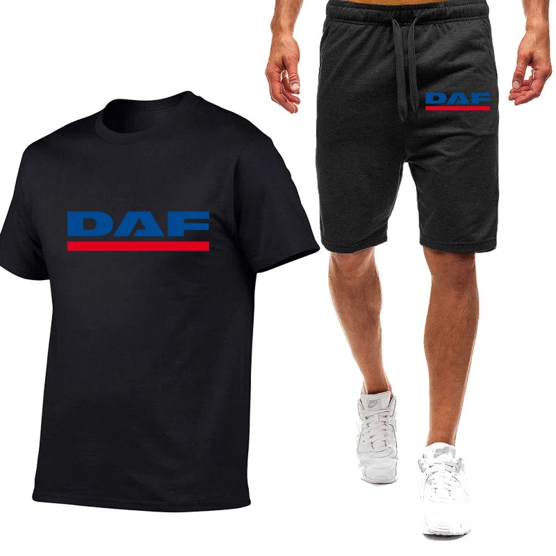 DAF TRUCKS COMPANY TRUCKER Printing Fashion 2023 New Man's Summer Cotton Short Sleeves Casual T Shirt Sweatpants 2-Piece Set