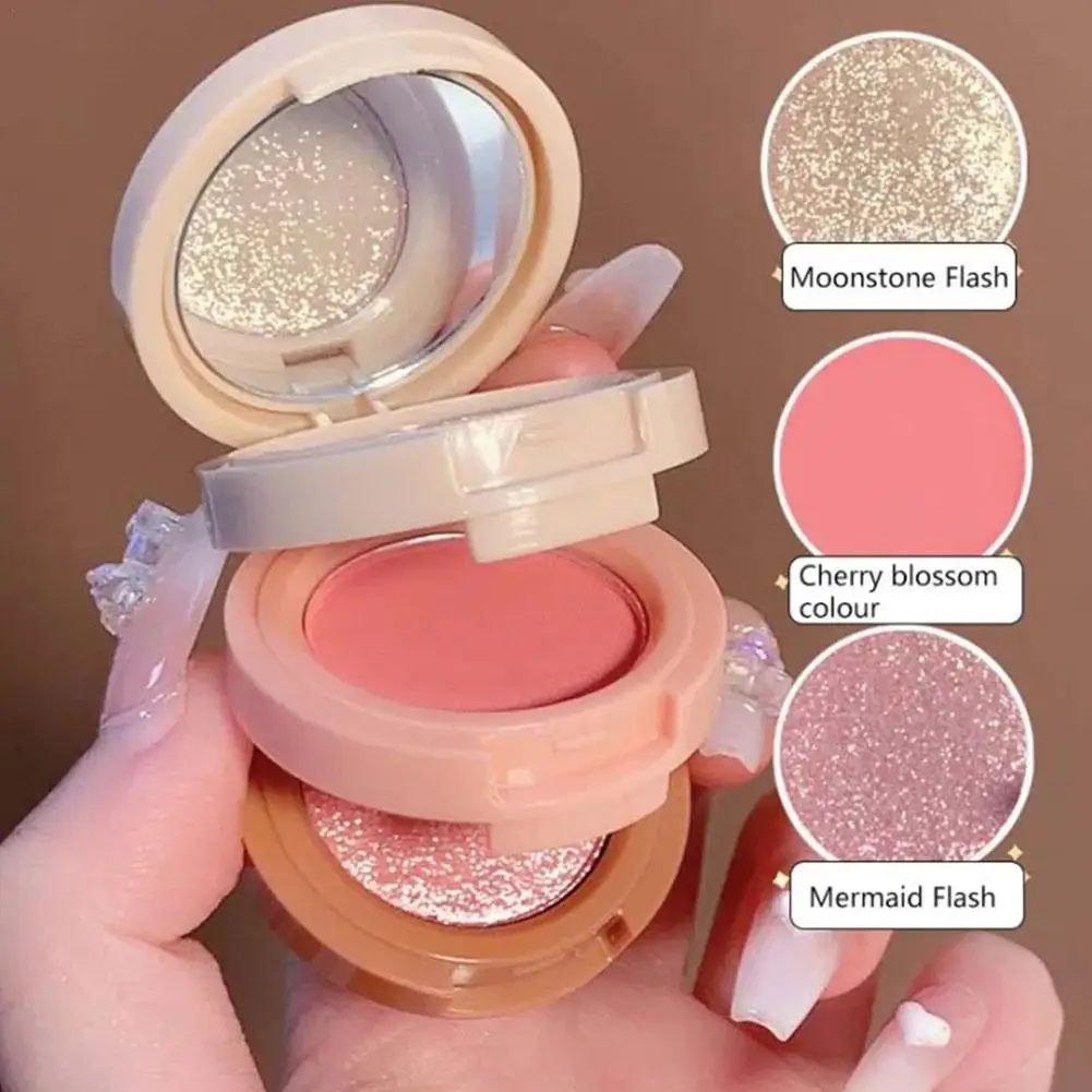 Highlighter Powder Palette 3 In 1 Waterproof Face Rouge Powder Natural Shiny Eyeshadow powder blusher blush powder blush plate facial blusher
