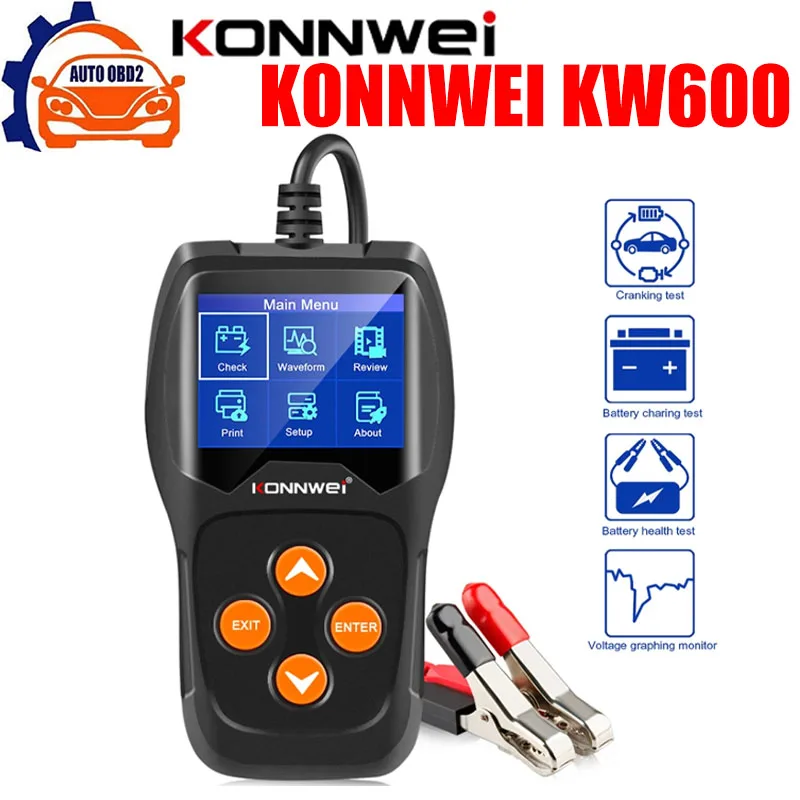 Konnwei Kw600 Tester Batteria Per Auto 12V 100-2000Cca 12V Batteria Strumento Salute/Guasti 12V Schermo A Colori Digitale Diagnostica Automatica