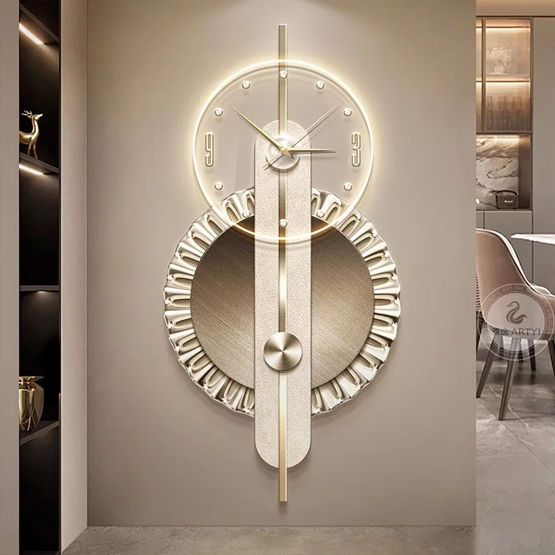 Modern Home Decor Plug in LED Light Wall Clock New Living Room Decoration Abstract Geometric Hanging Painting with Clock