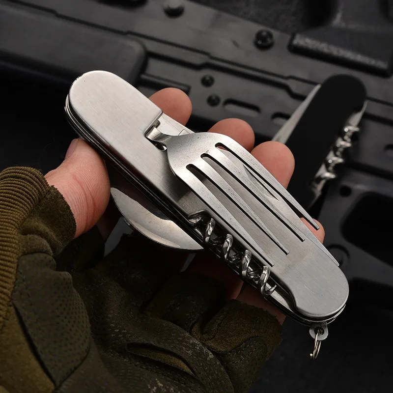 Cutlery Set Mini Folding Detachable Combination Outdoor Hiking Travel Multi-open Aluminum Handle Swiss Knife Gift Fruit Knife
