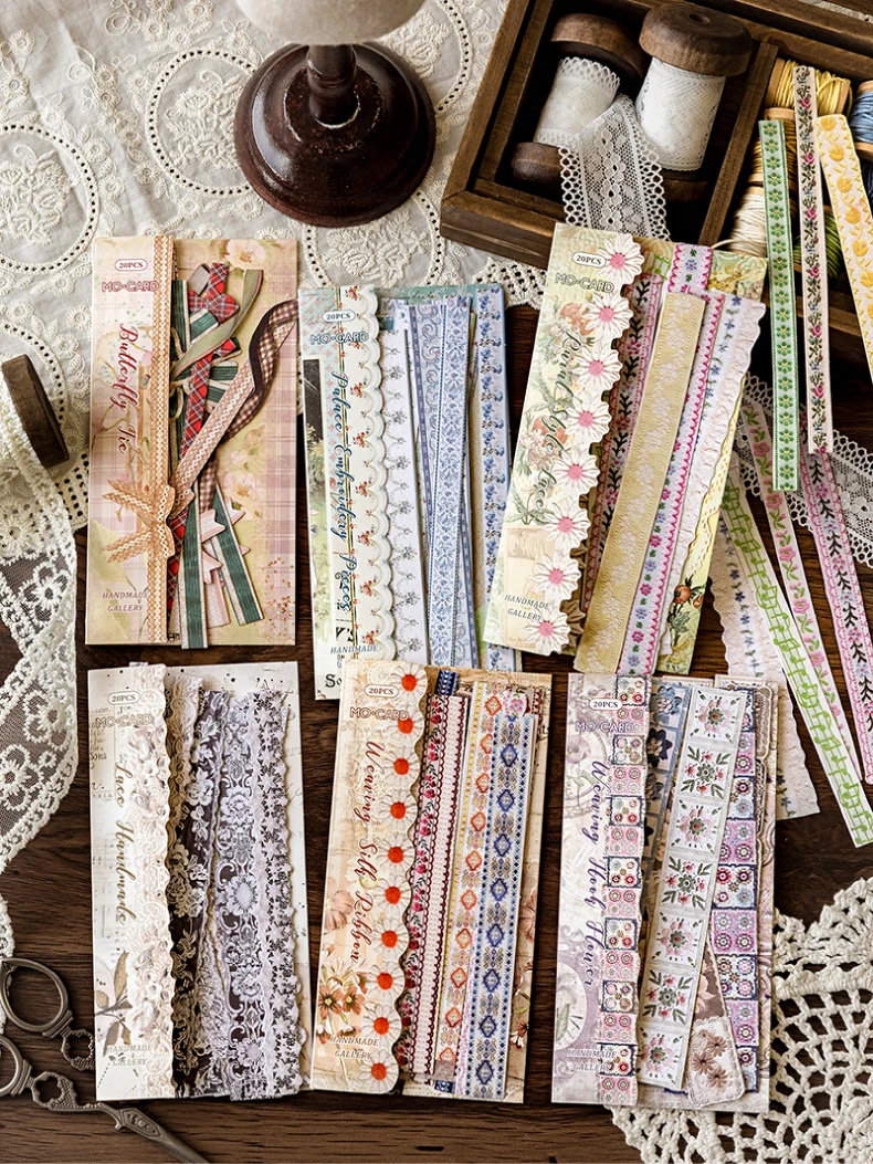 20 Stück/Packung Vintage INS Langes Spitzenpapier DIY Dekoratives Scrapbook-Zubehör Sticker Pack Aufkleber – Detail 2