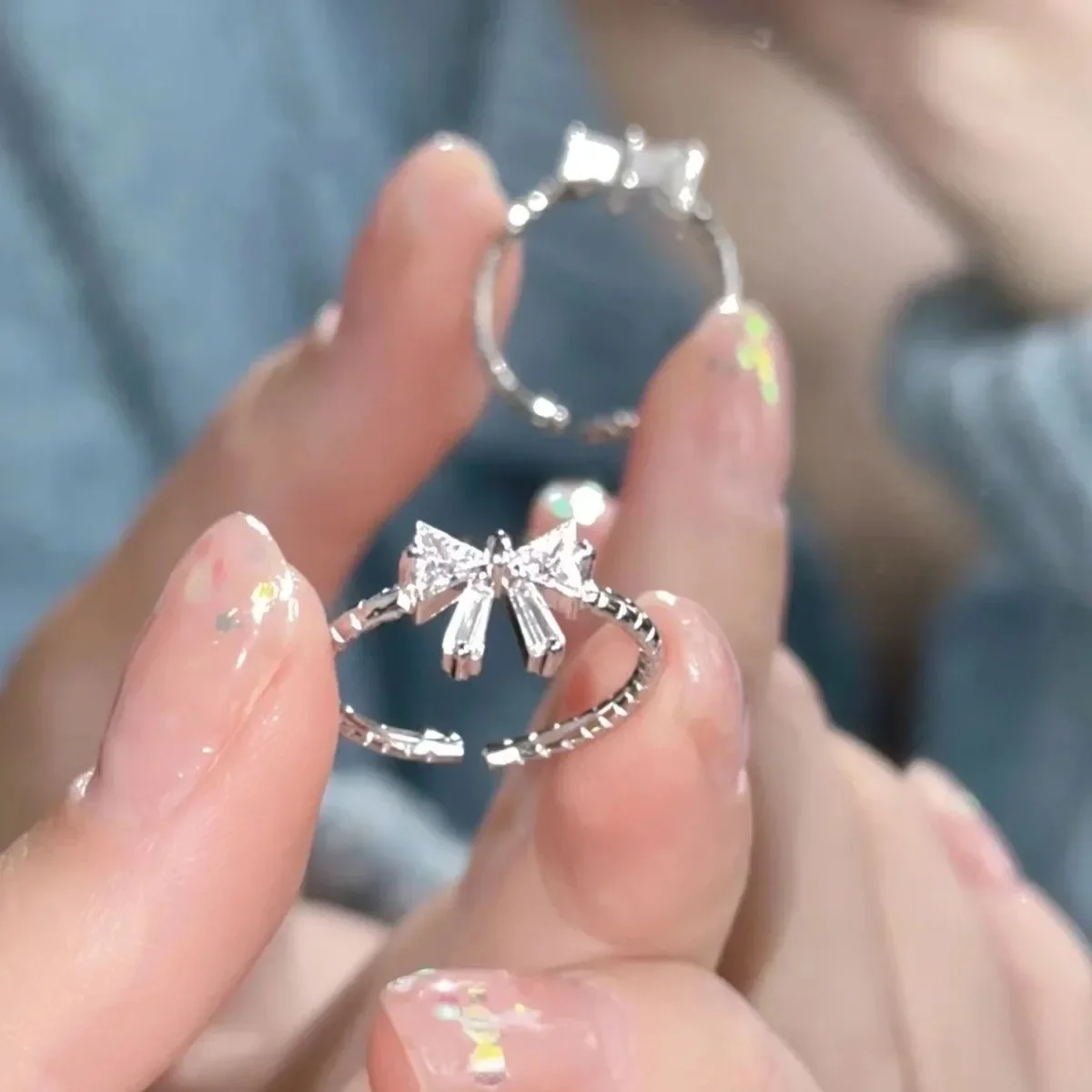 Romantic lovely bowknot rings female girls jewelry ring with shiny bow tie zircon for party dating lovers gifts
