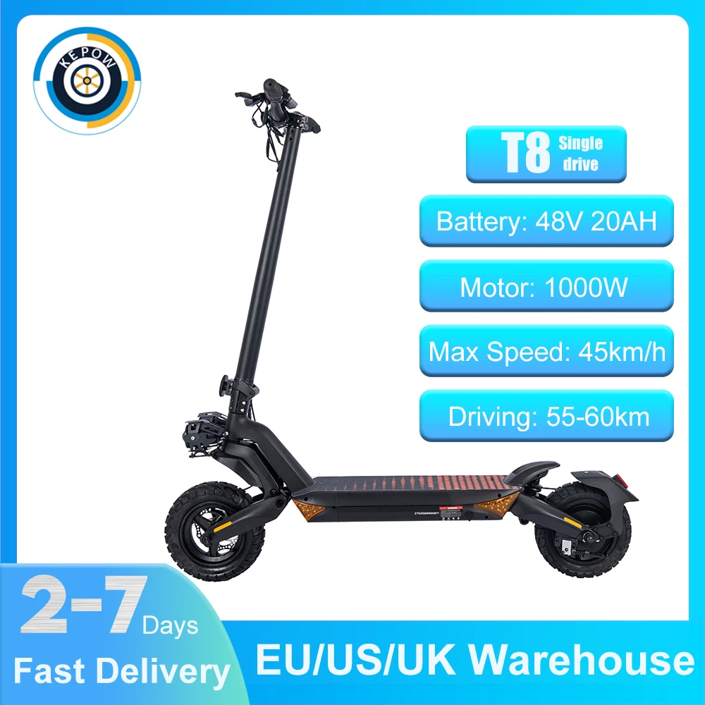 

Kepow 10 inch Electric Scooter For Adults 1000W T8 Electric Scooters Brushless Motor 45km/h Foldable e-scooter Up to 60km Range