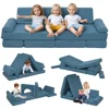 Qaba 12 Pcs Kids Modular Couch, Toddlers Couch Child Sectional Sofa, Playroom Bedroom Furniture for Boys and Girls, Blue 1