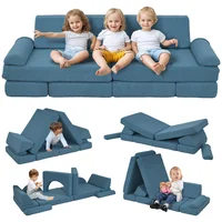 Qaba 12 Pcs Kids Modular Couch, Toddlers Couch Child Sectional Sofa, Playroom Bedroom Furniture for Boys and Girls, Blue 1