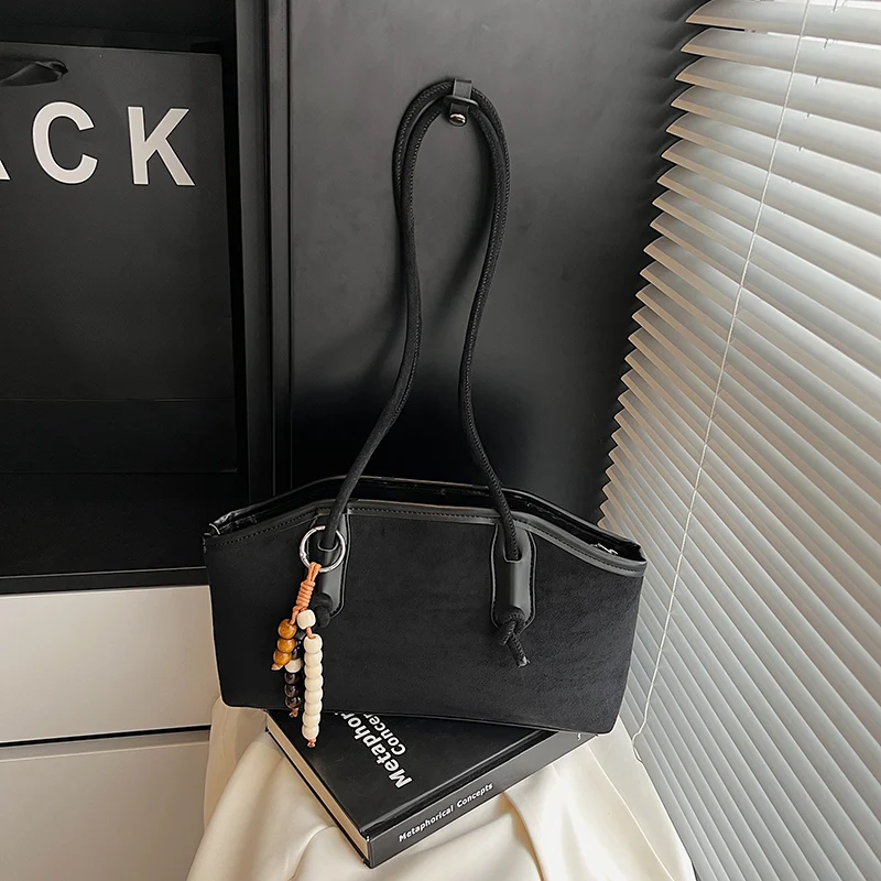 Retro Faux Suede Underarm Bags Solid Color Top Handle Handbag Underarm Packs for Women Travel Shopping Work