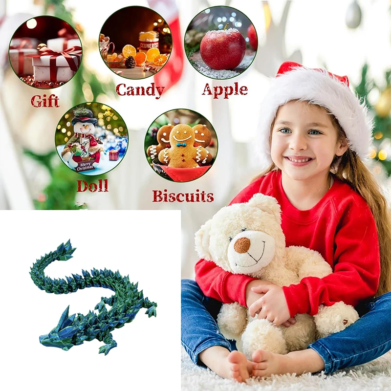 3D Printed Toy 3D Printed Crystal Dragon Antistress Fidget Toy Rotatable Articulated 30/45/60CM