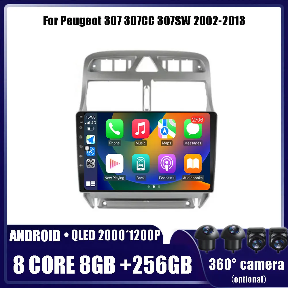 

Android 14 для Peugeot 307 307CC 307SW 2002-2013 автомобильный радиоприемник мультимедийный видеоплеер GPS Carplay QLED экран авто стерео DSP WIFI