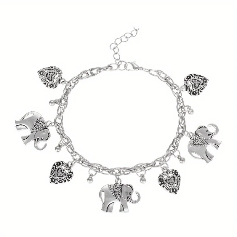 Elephant Charm Bracelet Boho Vintage Carved Elephant Charm Bracelet-Romantic Heart Detail, Versatile Accessory for Every Occasion
