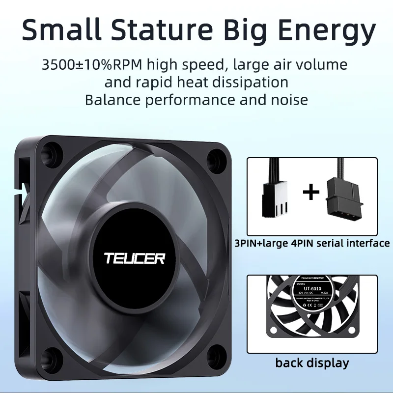 6010 6cm DC 12V 3Pin Cooling Fan with Big 4Pin Power Supply Noiseless Hydraulic bearing 3500 RPM Computer PC CPU Case ventilator