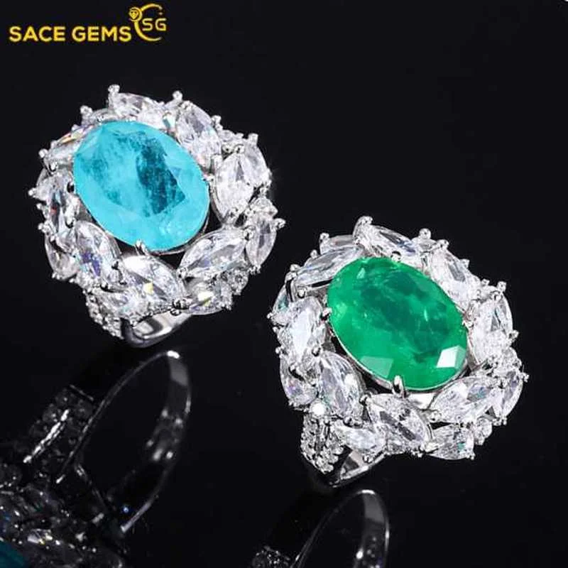 

SACE GEMS 2022 Trend 925 Sterling Silver Paraiba Tourmaline Emerald Gemstone Rings for Women Cocktail Party Fine Jewelry Giift