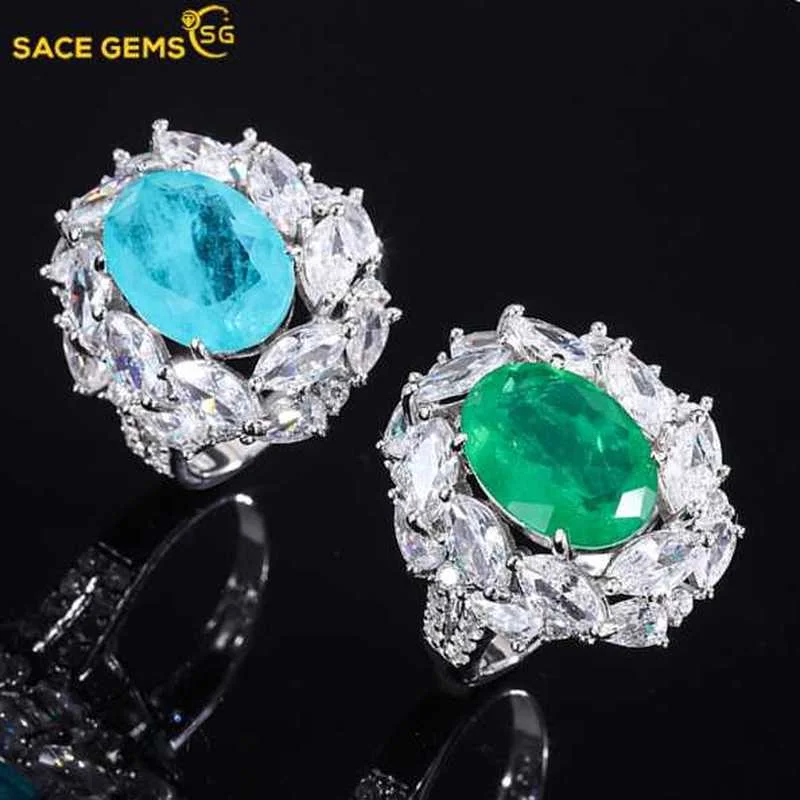 Sace Gems 2022 Trend 925 Sterling Silver Paraiba Tourmaline Emerald Gemstone Rings For Women Cocktail Party Gioielleria Raffinata Giift