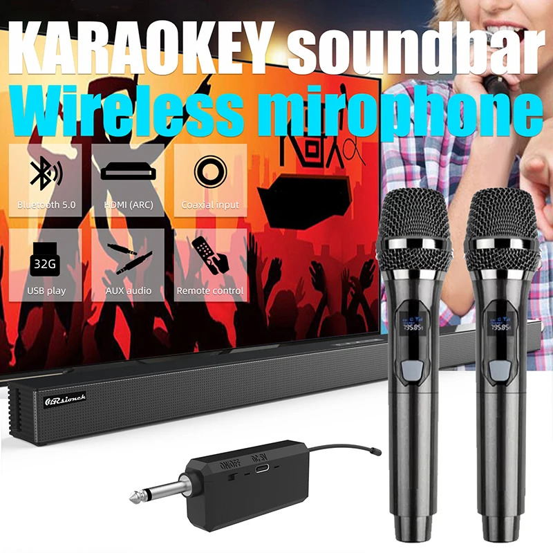 Rsionch Home Theater Karaoke Soundbar with Wireless Microphones