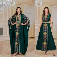 Eid Muslim 2 Piece Set Women Embroidery Dresses Open Abaya Suit Jalabiya Ramadan Dubai Kaftan Party Vestidos Cardigan Robe 1
