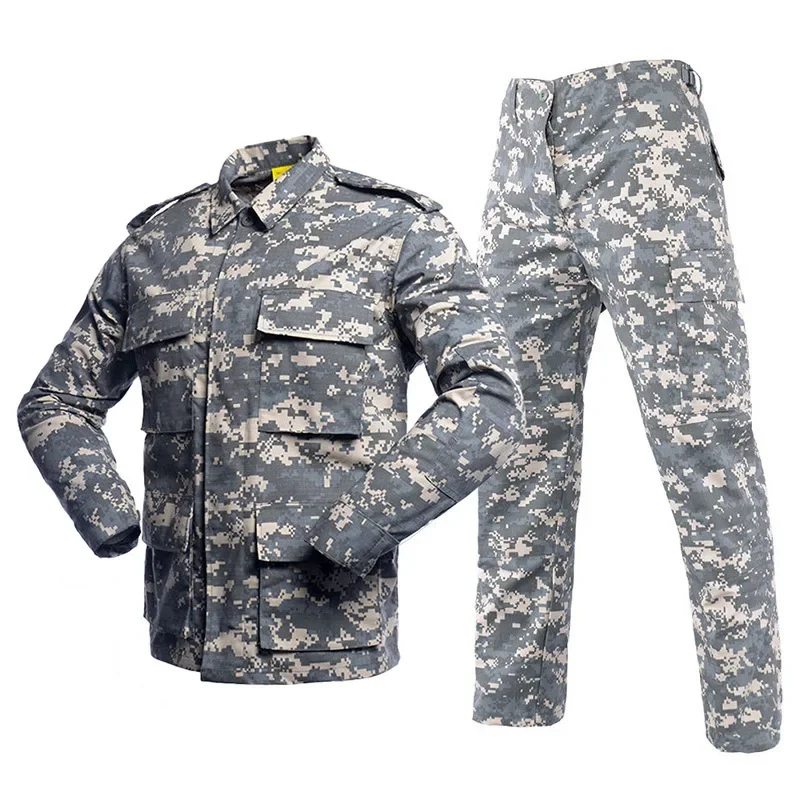 

BDU Camouflage Suit Jacket+Pants Sets For Men's Wear-resistant Outdoor Training Hiking Green ACU Tactical Uniform