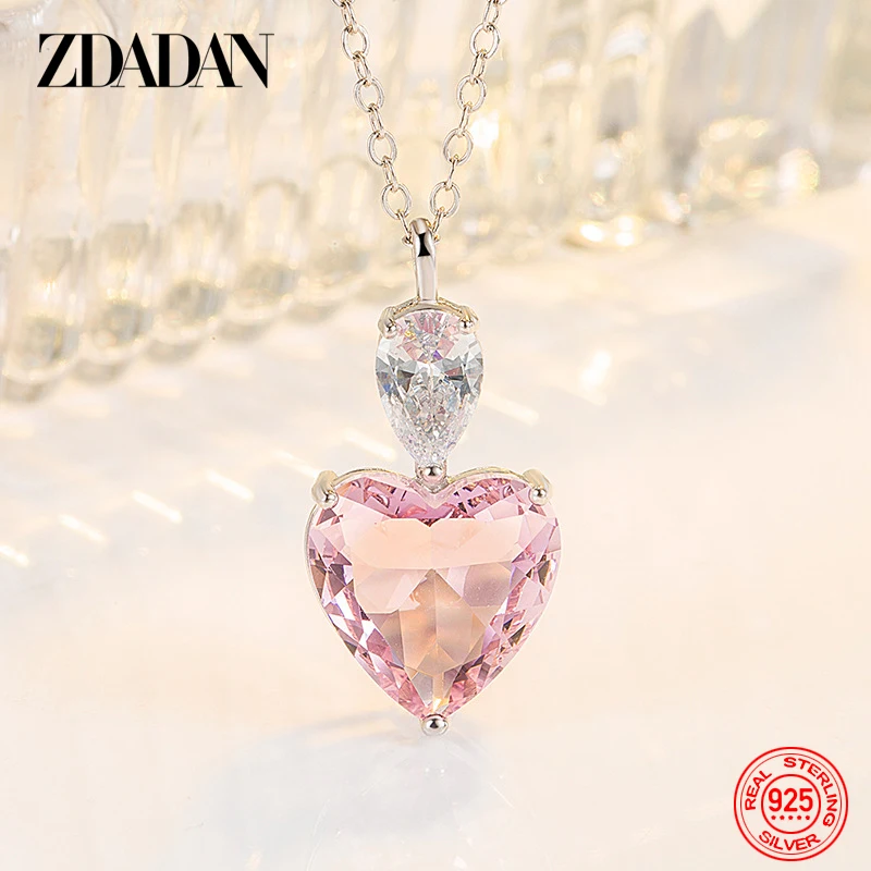 

ZDADAN 925 Silver Pink Zircon Necklace Chains For Women Fashion Jewelry