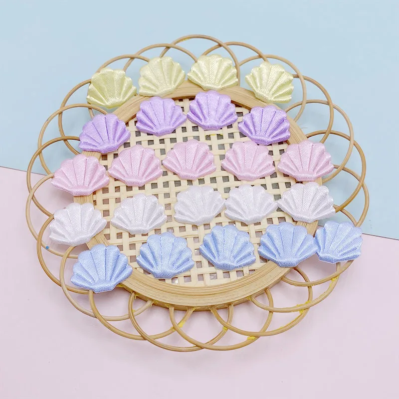 새틴 패브릭 쉘 패딩 아플리케, DIY 헤어 클립 액세서리, 의류 모자 장식 패치, 2x1.5cm, 100 개