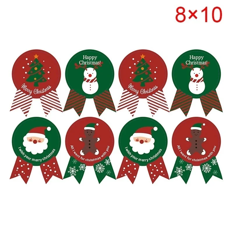 80pcs/Set Christmas Label Paper Sticker Package Sealing Stickers for Cookie Candy Nuts Package Xmas Tree Snowman Gift