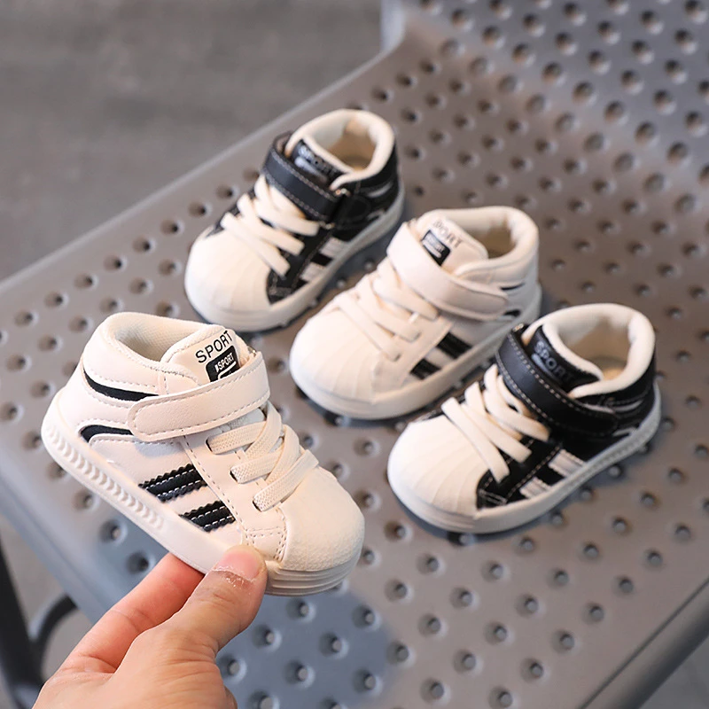 Botas de moda de alta para niños, zapatos deportivos lisos a rayas, zapatillas clásicas para bebés y pequeños|Botas| - AliExpress