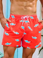 Summer Vacation Mens Shark Printed Drawstring Beach Shorts Men's Swim Trunks 3D Print Breathable Short Streetwear Polyster 1