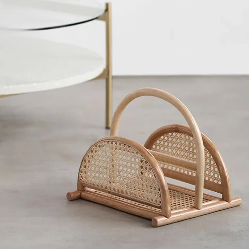 

Nordic Simple Magazine Rack Retro Homestay Book Shelf Handmade Rattan Woven Display Stand Desktop Storage Newspaper Rack
