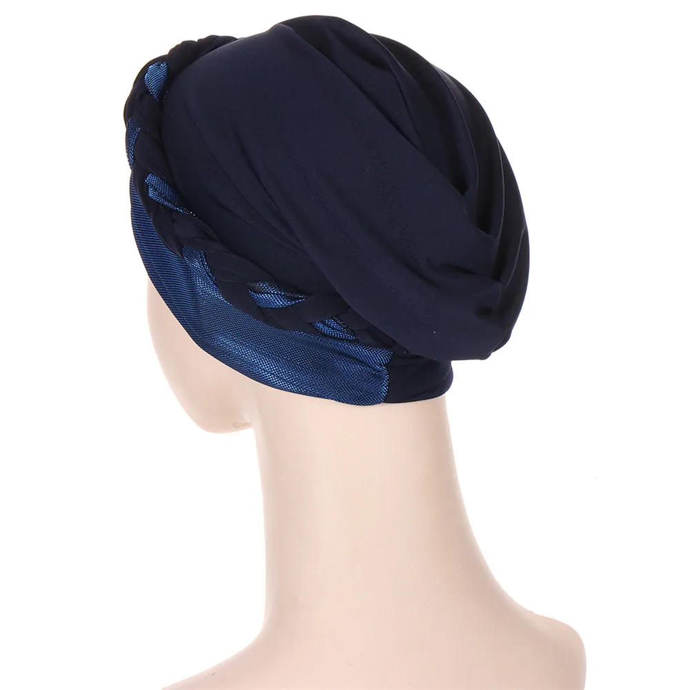 Muslim Turban Glitter Braids Women Forehead Cross Inner Hijab Islamic Head Wrap Arab Underscarf Bonnet Stretchy Chemo Cancer Cap