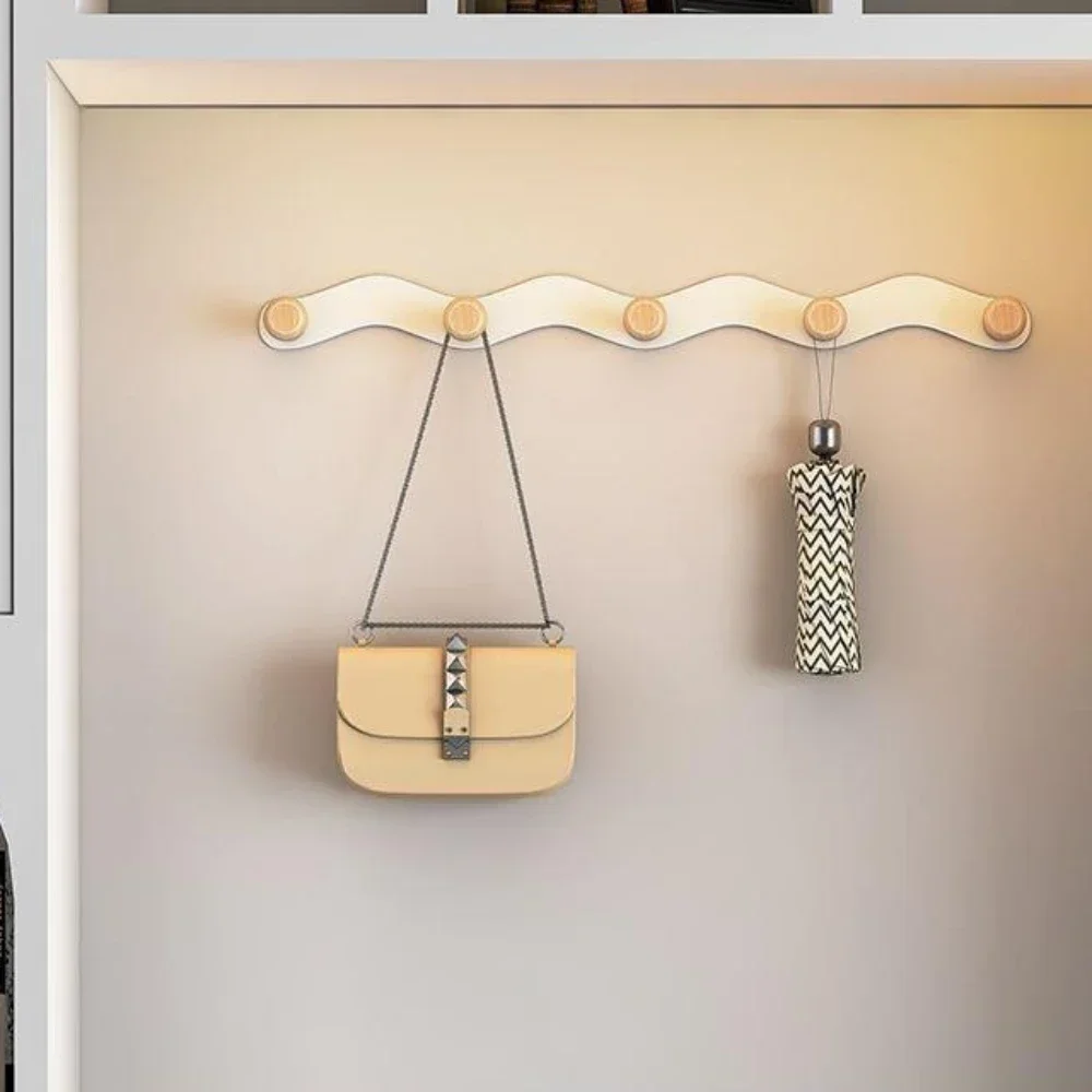 Coat Hanger Wall Mount Creative Wave Iron Hooks Row No Punch Wooden Hanger Functional Wall Hook Rack Porch Bathroom Coat Hook 5