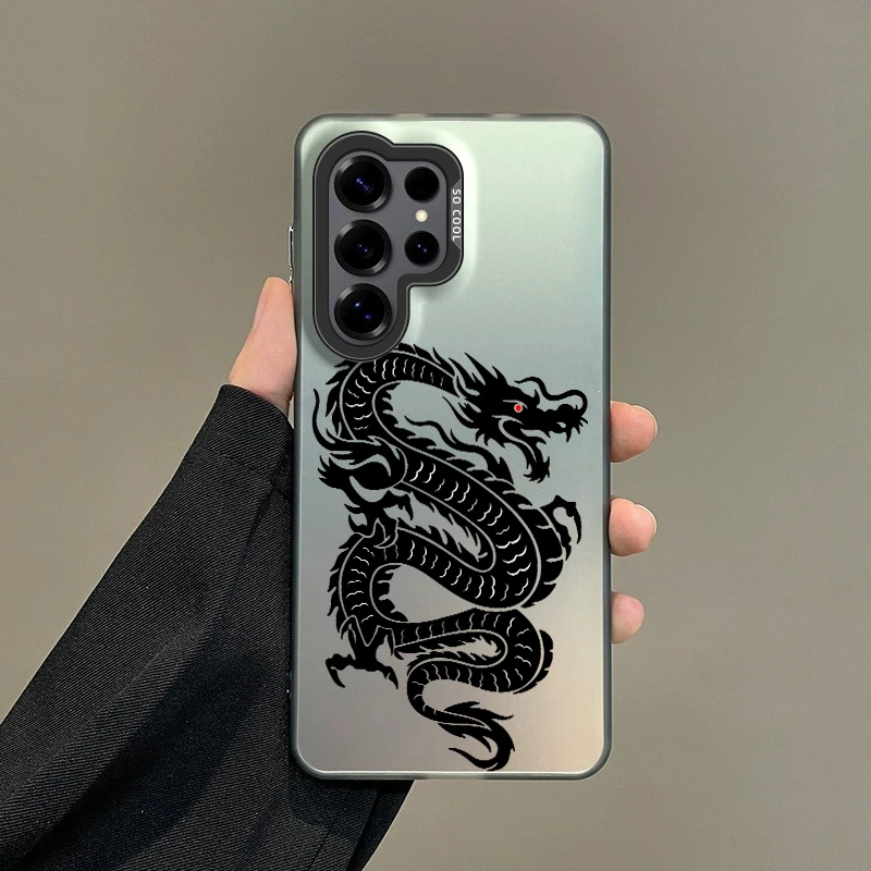 Chic Black Dragon Fashion Phone Case with Silver IMD Finish