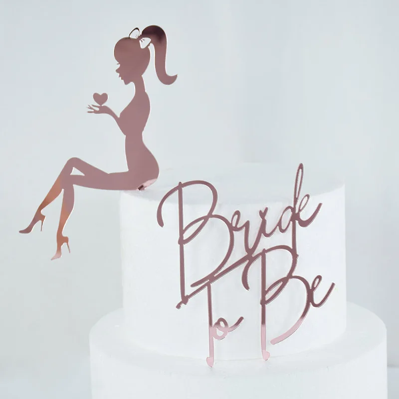 2-piece Set Design Bride To Be Party Cake Topper Acrylic Girl Bachelor Party Gifts Cake Topper Wedding Cake Dessert Decorations