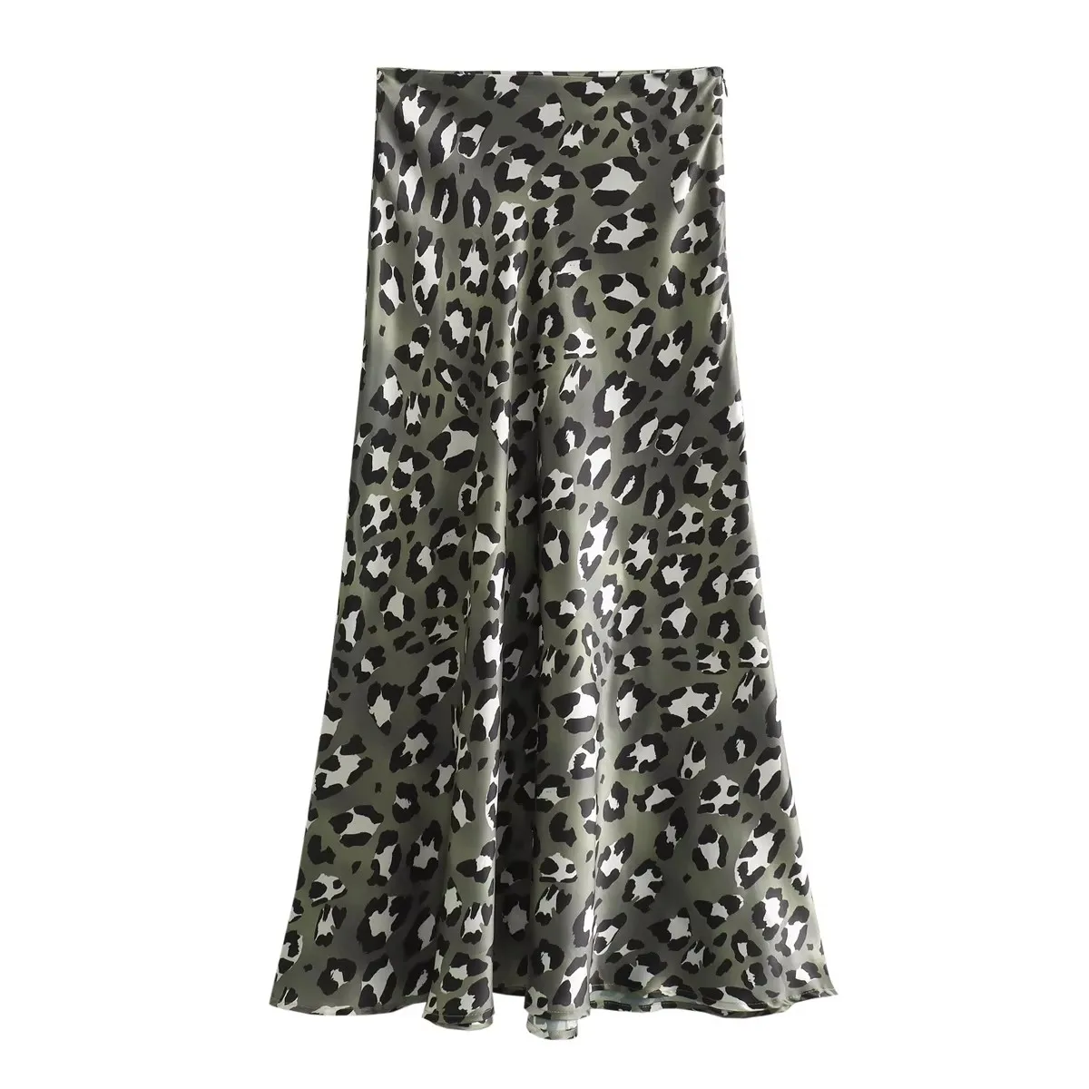 HH Women Vintage Leopard Print Skirts Summer High Waist Side Zipper Slim Skirts Female Fashion Streetwear Midi Skirt