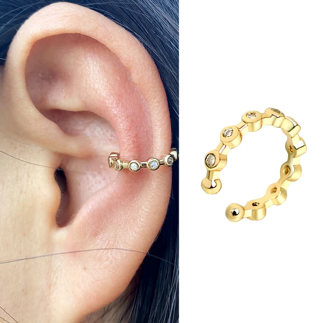 Boucles d'oreilles à Clip pour femmes et filles, 1 pièce, géométrie creuse arc-en-ciel, CZ, manchette, grimpeur, Cartilage, os, faux boucle d'oreille, Non Piercing