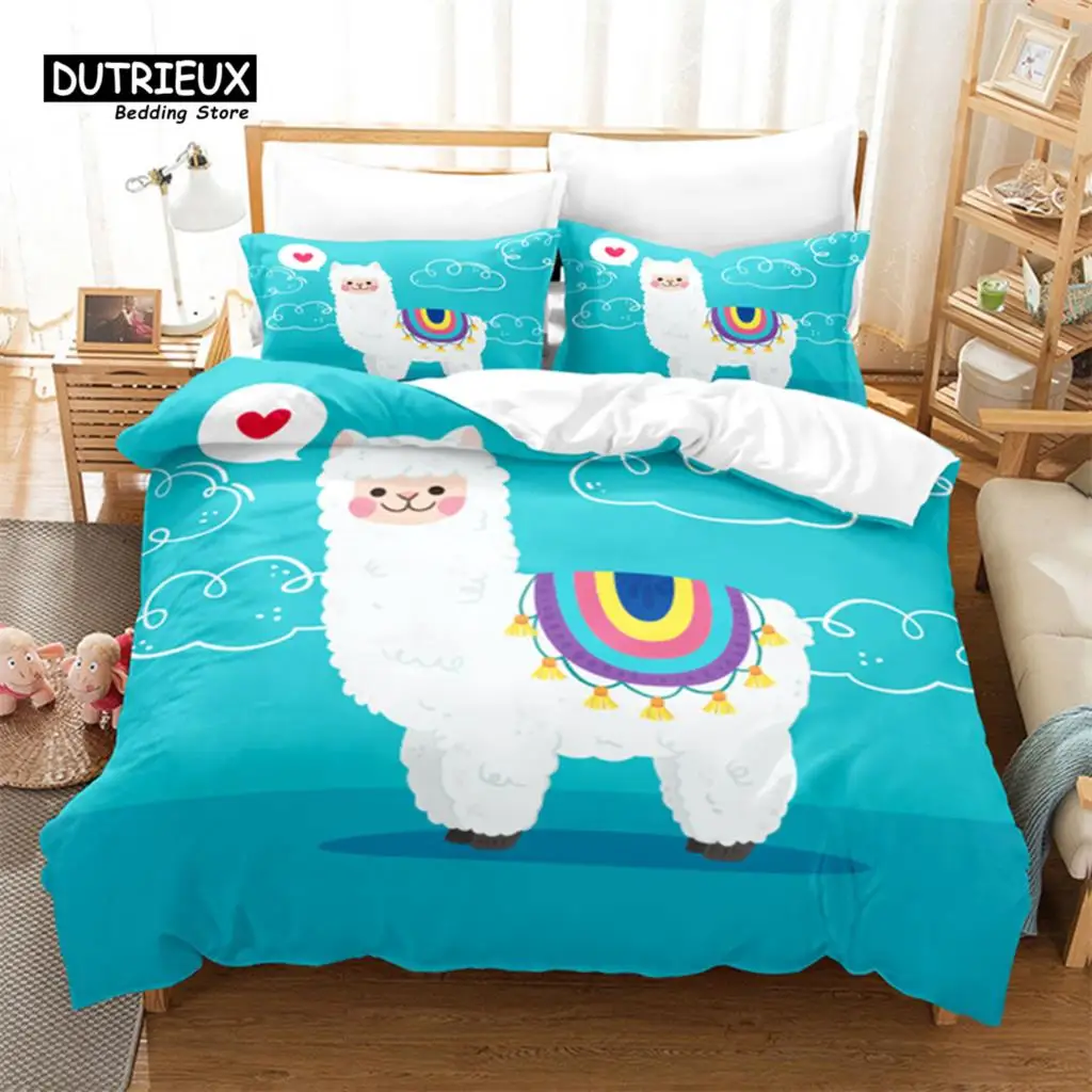 

3D Cute Alpaca Duvet Cover King Polyester Cartoon Animal Bedding Set Lovely Sheep Comforter Cover For Girls Boys Bedroom Decor