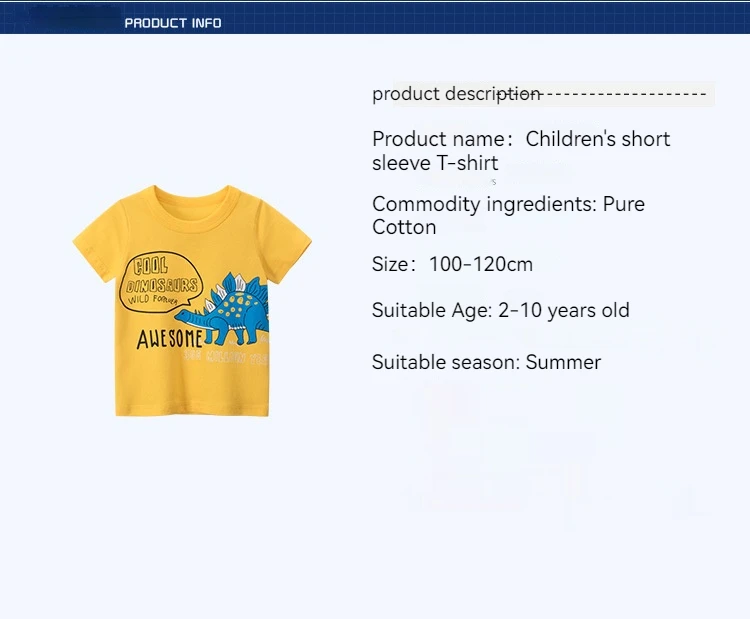 2024 Kids Shirts Dinosaur Printed Cartoon T Shirt for Boys Summer Animal Printing Boy T Shirt Tops Tees Children Clothes