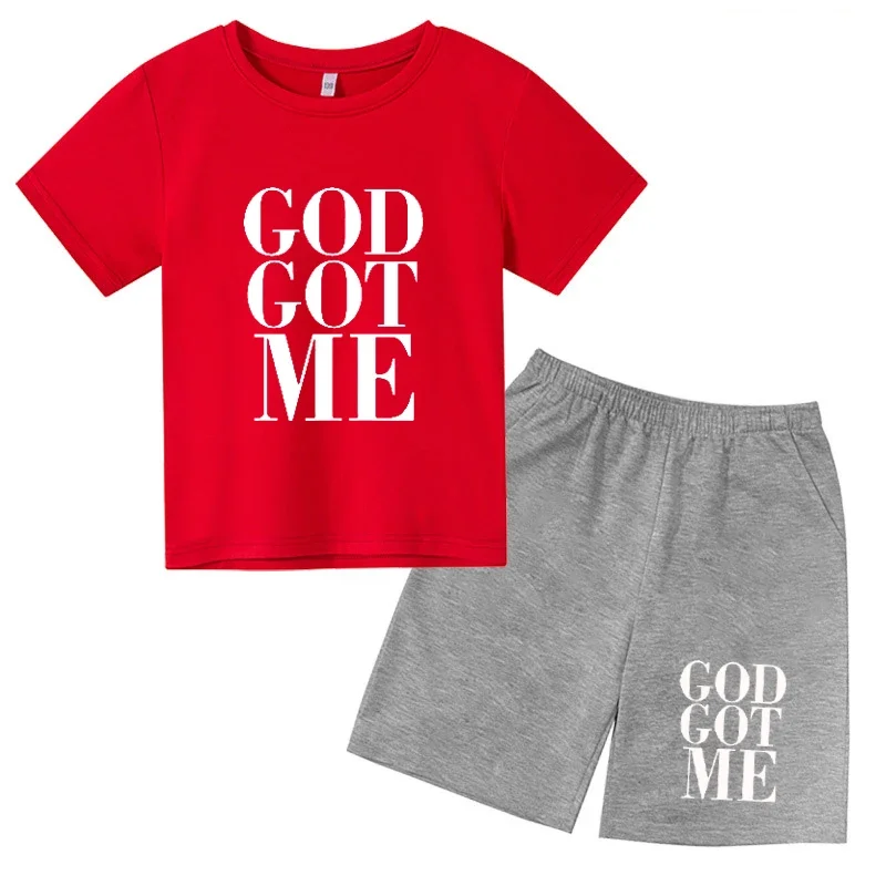 thumbnail image 1 of Conjunto de 2 piezas de camiseta y pantalones cortos con estampado de letras para niños y adolescentes de verano de 4 a 14 años, ropa informal de manga corta para niños y niñas, 1 of 5