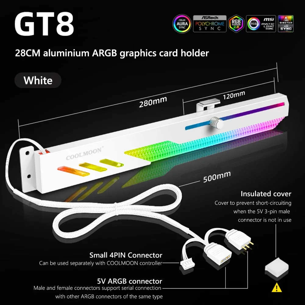 COOLMOON GT8 Graphics Card Bracket Horizontal GPU Support 5V ARGB Holder Computer Video Card Stand for ASUS/ASRock Motherboards 6