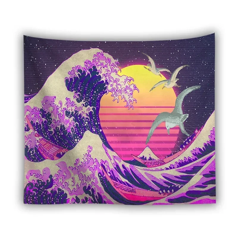 Japan Kanagawa Waves Printed Hanging Tapestry Whale Arowana Wall Hanging Tapestries Boho Bedspread Yoga Mat Blanket 200*148cm