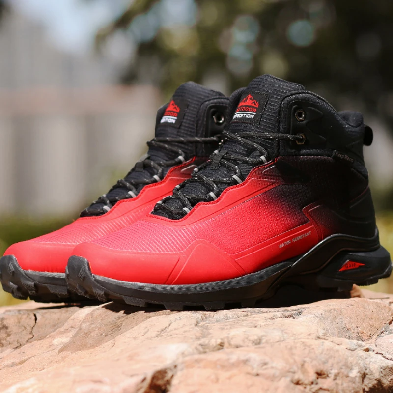 High Top Hiking Boots Autumn Men's Waterproof Round Head Lace Up Mix Colors Large Size Outdoor