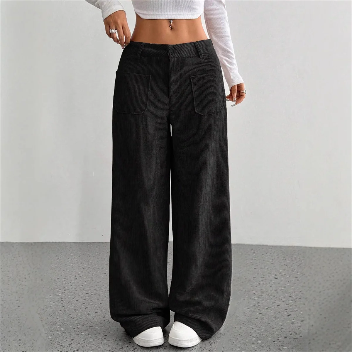 Women Autumn Winter Corduroy Pant Fashion Retro New In Wide Leg Trousers Lady Casual High Waist Solid Pants Street Chic Clothes - Image 6