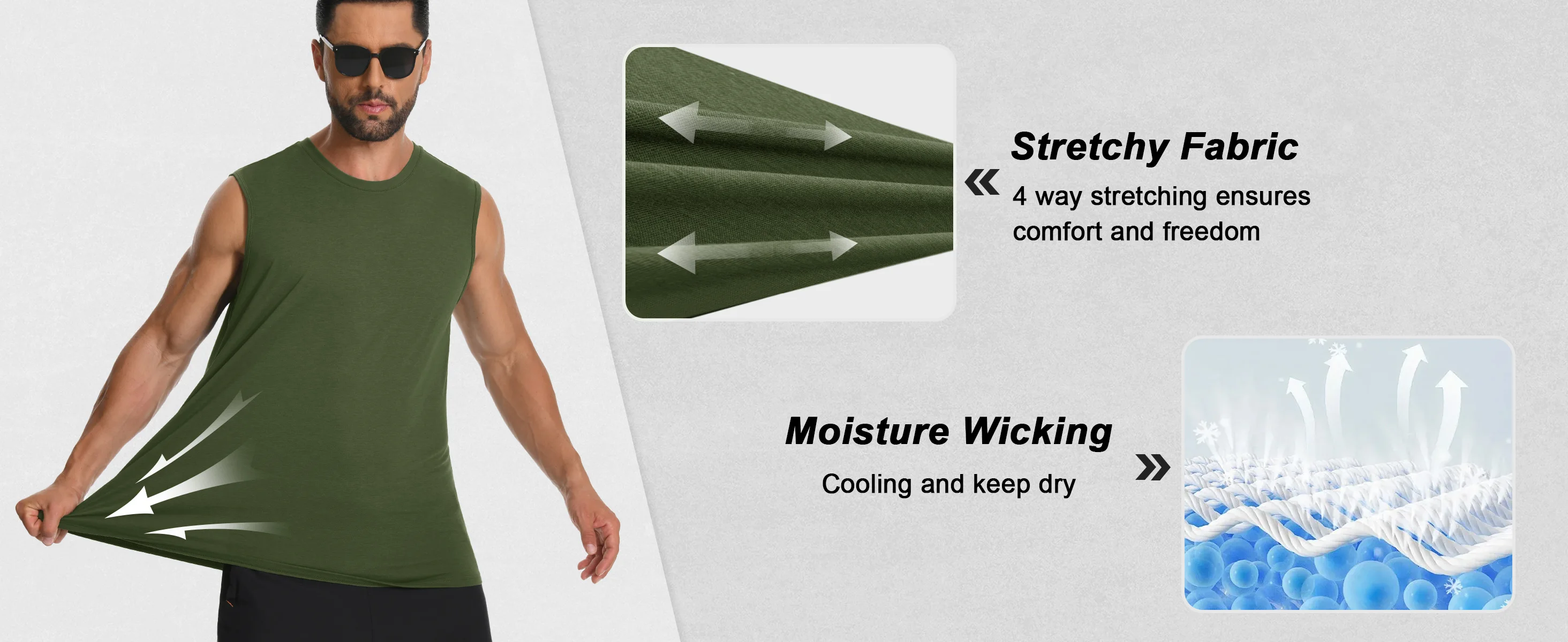 Herren-Tanktop aus Baumwolle mit UPF 50+, leichtes, ärmelloses Muskelshirt, lässiges, kühlendes T-Shirt für Fitnessstudio, Training, Strand und Outdoor-Aktivitäten – Detail 5