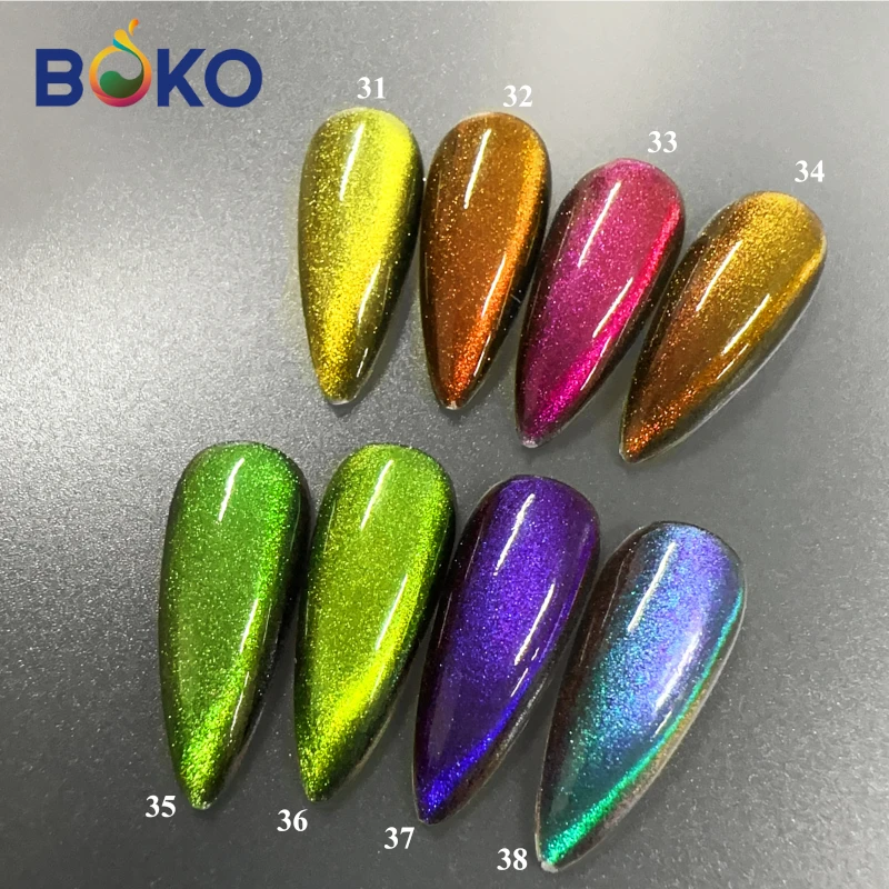 BOKO 8 Colors Chameleon Magnetic Nail Art Cat Eye Powder 9D Laser Nail Pigment Powder Art DIY Chrome nail powder nail pigment nail powder set