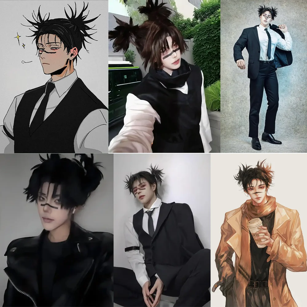 Anime Jujutsu Kaisen Choso Cosplay Capelli sintetici Doppia coda di cavallo da 14 pollici Festa quotidiana di alta qualità Parrucca soffice resistente al calore - immagine 6