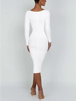 Autumn and Winter Women Sexy Bodycon Dress Square Neck Long Sleeved Ladies Evening Dresses - Image 2