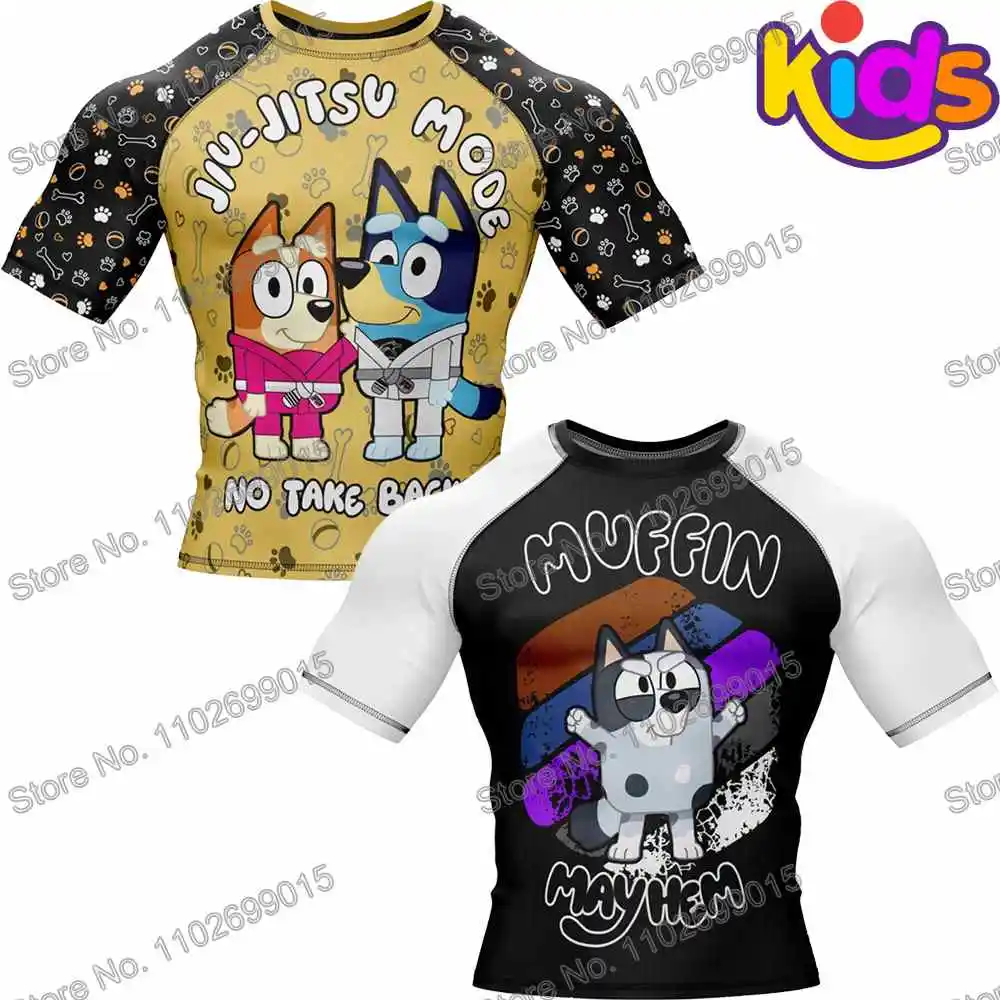 Kids Heeler Rollers Surf Clothing BJJ MMA Boys Rash Guard Short Sleeve Diving T-Shirt Tight Swimwear Summer Floatsuit Girls Tops