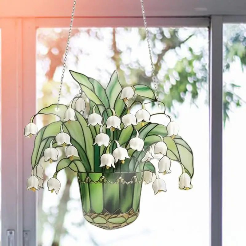 Window sun catchers stained glass lily of valley for any room garden outdoors