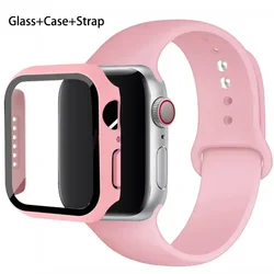 Premium Silicone Watchband Set with Glass Protector & Strap for 45mm series 7 8 9 (24 Vintage rose)